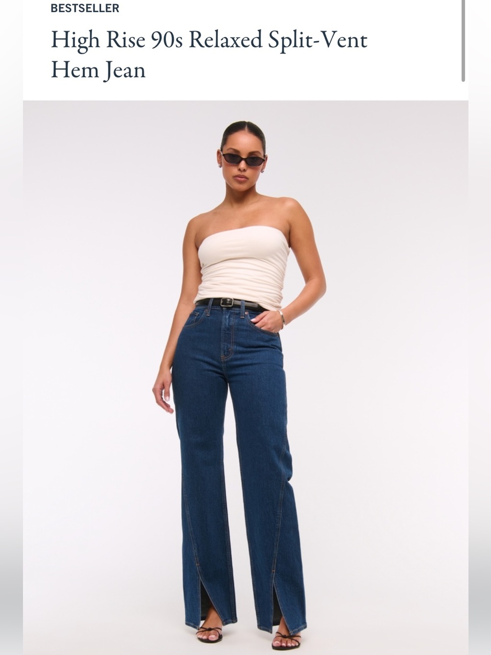 Abercrombie & Fitch Dark Blue Split-Hem Wide Leg Jeans